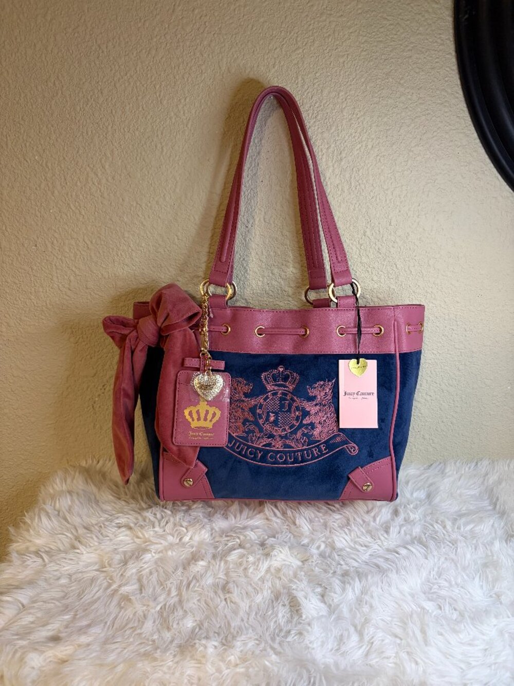 Juicy Couture Classic Scottie Dogs Regal Blue Chateau Daydreamer Tote NWT